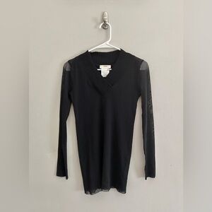 Jean Paul Gaultier Fuzzi Iconic Mesh Long Sleeve Contrast V Neck Top | Size L